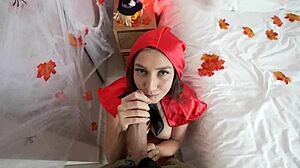 Teen Girlfriend Fucks Friend Roughly in Cowgirl and Doggystyle on Halloween Night, Cum Covered