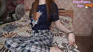 student plays with her tits until cumming