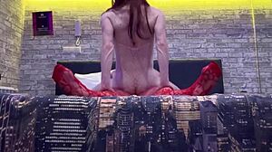 Stepsister passionately fucks her bitch friend in the hotel, licking her big natural tits.