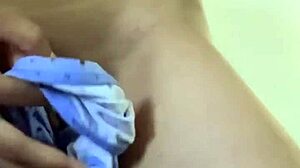 tiny barely legal teen 18+ with a perfectly plump pussy tries stuffing her cute panties in her tight pink hole the panty bank - used panties 😘