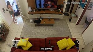 my hot wife was recognized by the delivery guy and let him suck her tits on the sofa