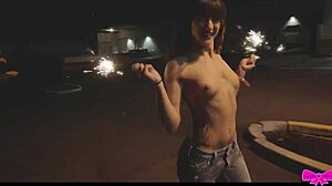 Honey Gold And Dakota Marr Flash Tits Outdoors With Sparklers