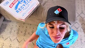 The pizza delivery girl arrives, and we end up fucking with a big black cock.