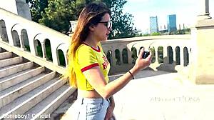 Valentina wets her jeans three times at the fortress park.