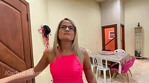 Latina with glasses doggystyles and swallows cum