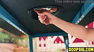 Big ass blonde babe enjoys two shemale hotties in group action