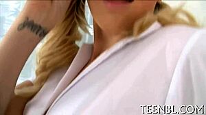 Petite girl sucks cock deep