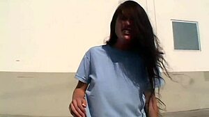 i'm in a threesome with this brunette slut in fishnets and heels, her big cock fuckin us hard