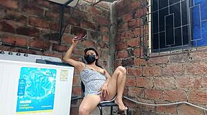 Emotional Encounter with Slutty Neighbor Flashing Pussy in the Yard