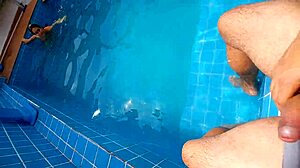 Stepsister surprised by my hard cock in the pool