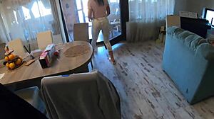 Pretty European Stepmom MILFycalla Cheats in Stockings, Ass Shaking Close-Up