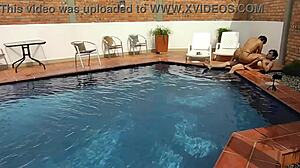 on vacation, mature brunette does deepthroat and rimjob with young step-nephew!