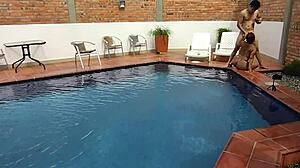 on vacation, mature brunette does deepthroat and rimjob with young step-nephew!