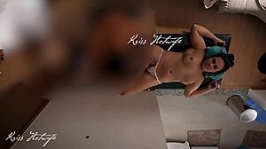 Watch the slutty wife tease the masseuse with her exposed tits and stuffed pussy!