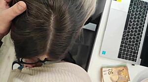 Pov blowjob with busty boss in office