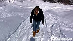 Hot Stepmom Shows Tits and Pees in Snow