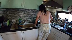 Pretty European Stepmom MILFycalla Cheats in Stockings, Ass Shaking Close-Up