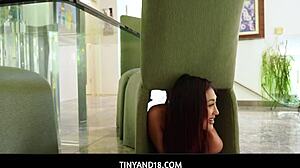 After a fun game of hide and seek, tiny Asian beauty Mina Luxx casually sucks her boyfriend's thick cock.