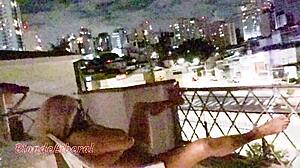 hey is anyone on the street watching this married slut fuck her brother-in-law on the balcony? she teases during outdoor blowjob