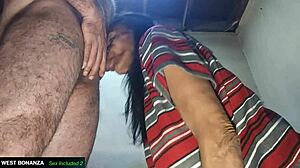 lupitas second blowjob session in bedroom working hard sucking cock for hot cum in mouth