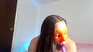 Amateur latina bar waitress films first masturbation video with dildo for her blonde girlfriend in usa