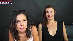 Horny petite 18+ coeds Jamie Litton and Meredith lick their wet pussies in dorm