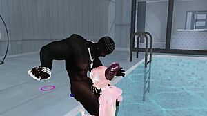 Femboy takes monster big black cock for hardcore anal fucking and creampie