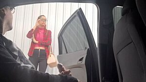 Risky street handjob for student waiting at bus stop