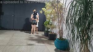 sexy risky sex with neighbor in garage while husband showers - so thrilling