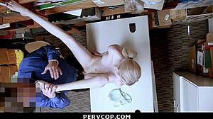 suspect knows a criminal record would ruin everything so she bends over doggystyle and takes punishment in the garage