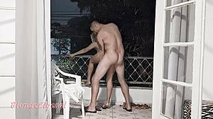 hey is anyone on the street watching this married slut fuck her brother-in-law on the balcony? she teases during outdoor blowjob