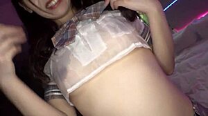 she gets bent over for doggystyle pounding, riding that cock until cumshot covers her natural tits.