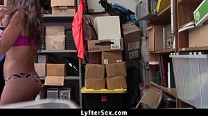 teen shoplifter gets caught and detained, then casually blows the security guard in the office like it's no big deal