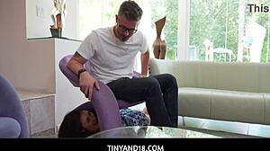 After a fun game of hide and seek, tiny Asian beauty Mina Luxx casually sucks her boyfriend's thick cock.