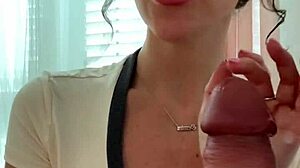 Brunette Big Tits Cutie Gives ASMR Handjob to Boyfriend with Whispers and JOI Instructions for Huge Orgasm