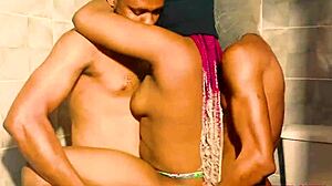 Raw hardcore bathroom threesome with ebony wife bent over doggystyle riding big black cock to facial cumshot