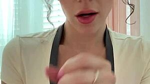 Brunette Big Tits Cutie Gives ASMR Handjob to Boyfriend with Whispers and JOI Instructions for Huge Orgasm