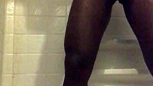 Massive black cock stroked intensely in homemade shower solo session