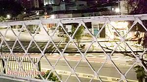 hey is anyone on the street watching this married slut fuck her brother-in-law on the balcony? she teases during outdoor blowjob