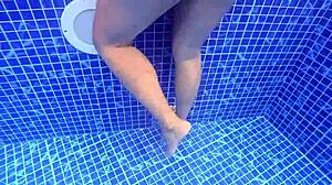 Big cock surprises nalgona masturbating in pool leading to doggystyle fuck and cum