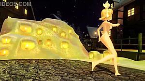 Kagamine Rin full nude mod as snowman in Project Diva game