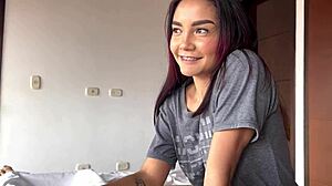 Allison Sweet seizes the moment while her boyfriend is away to ride his best friend's big cock in part 1