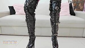 Whoa, Eva Perez dominates slave Candy Scott in this wild orgy with four big cocks, intense double penetration, pee, and cum swallow.