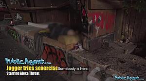 Public agent spots big tits Alexa giving throat deep blowjob on his big dick in pov style. Then they move to outdoor doggystyle sex and orgasm.