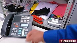 Bikini model thief caught by security guard and gets fucked in shy office encounter 😏