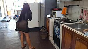 Famous mexican influencer masturbating in the kitchen with a broomstick in leaked video