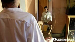 Naughty Stepsister Masturbates Intensely in Front of Mirror