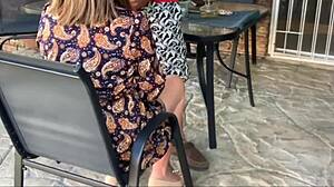 stepmom with shaved pussy and small tits joins for mutual masturbation. OUTDOOR CREAMPIE leads to squirting in bent over doggystyle taboo fun