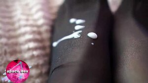 Babe In Stockings Masturbates Pussy And Cums On Feet!