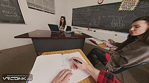 Skinny teen Violet from The Incredibles gets her tight pussy bent over and pounded doggystyle. She rides big cock on desk in ripped uniform cosplay parody with cumshot.